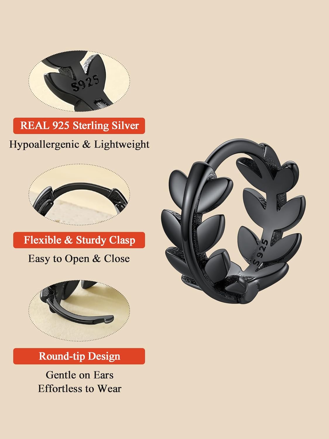 FaithHeart Leaf Huggie Hoop Earrings for Women, Sterling Silver/Stainless Steel Lightweight Hoop Earrings Hypoallergenic Small Huggie Hoops Jewelry Gifts - Image 4