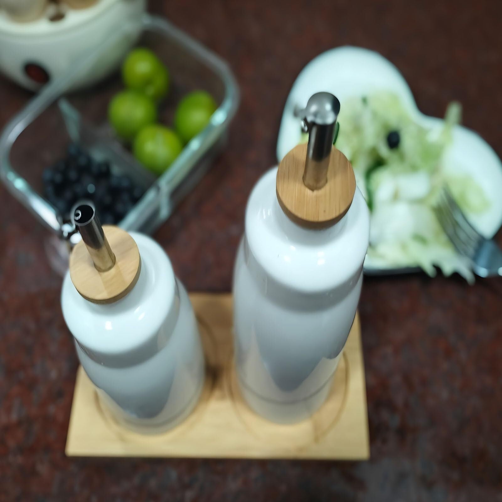 Öl Und Essig Spender Küche Keramik Öl Essig Spender Set Mit Bambus Tablett Porzellan Öl Behälter Ölflasche Für Küche