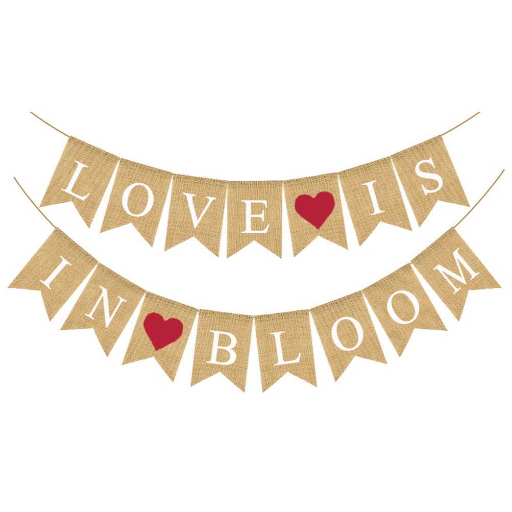 Amosfun Burlap Love is in Bloom Banner Bunting Flag Sign Wedding Engagement Party Decorations Supplies