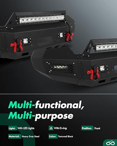 Miniatura 4 de SCITOO Parachoques negros texturizados mejorados para 2004-2008 para Ford F150 Reemplazo de parachoques delantero con anillo en D