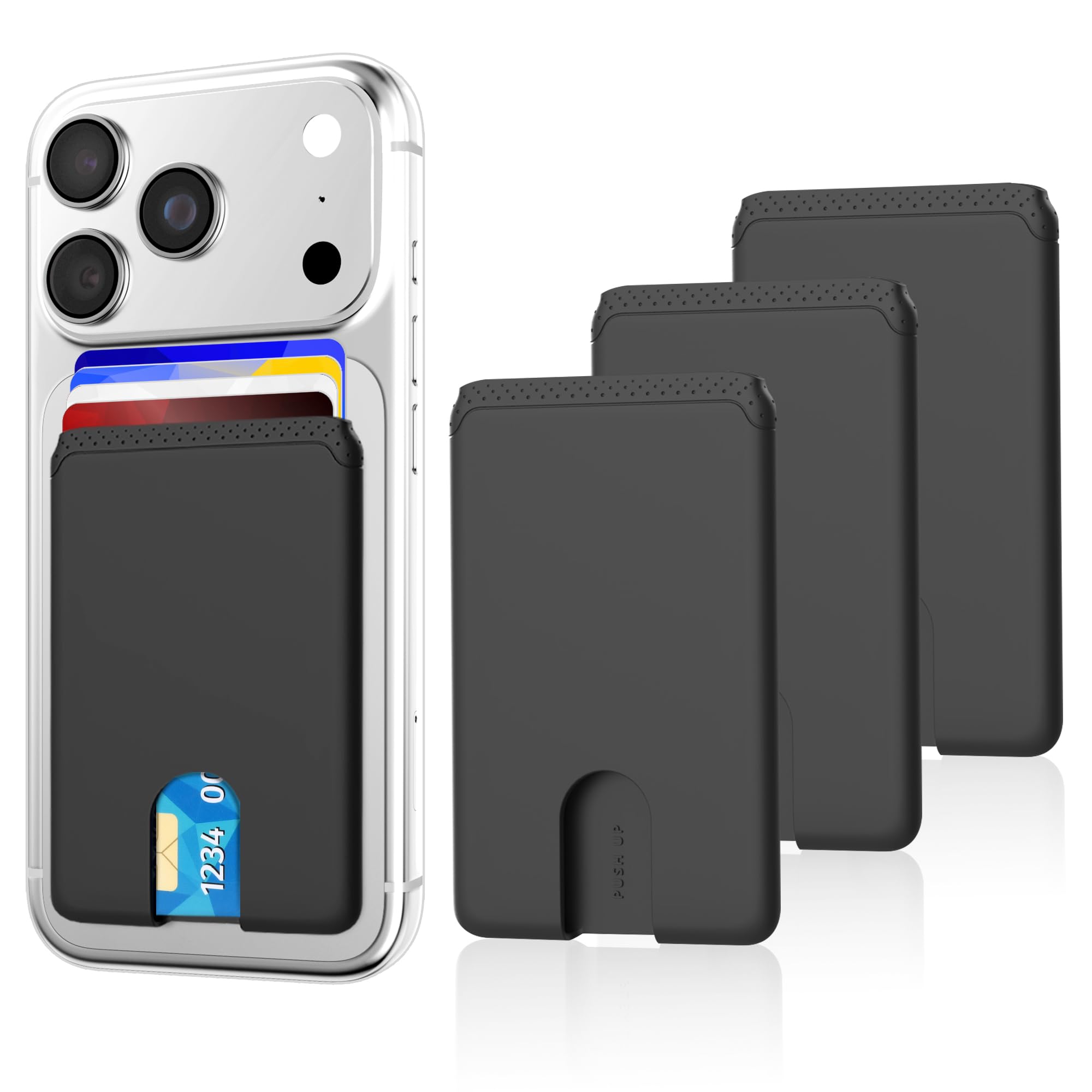 Senose Phone Card Holder, Silicone Anti Slip Out Phone Wallet Stick On Credit Card Holder, Id Card Pouch Compatible for iPhone 13/12 Pro Max Samsung Galaxy Smartphone, 3 Pack (Black)