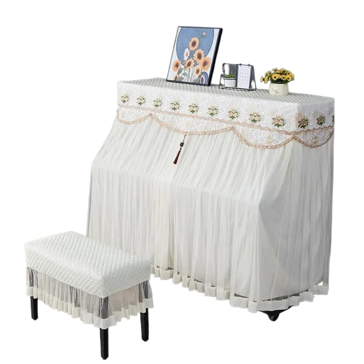 Copertura for pianoforte minimalista Suonare il in pizzo singola doppia panca Per Pianoforti(White,Piano shawl 153x36cm)