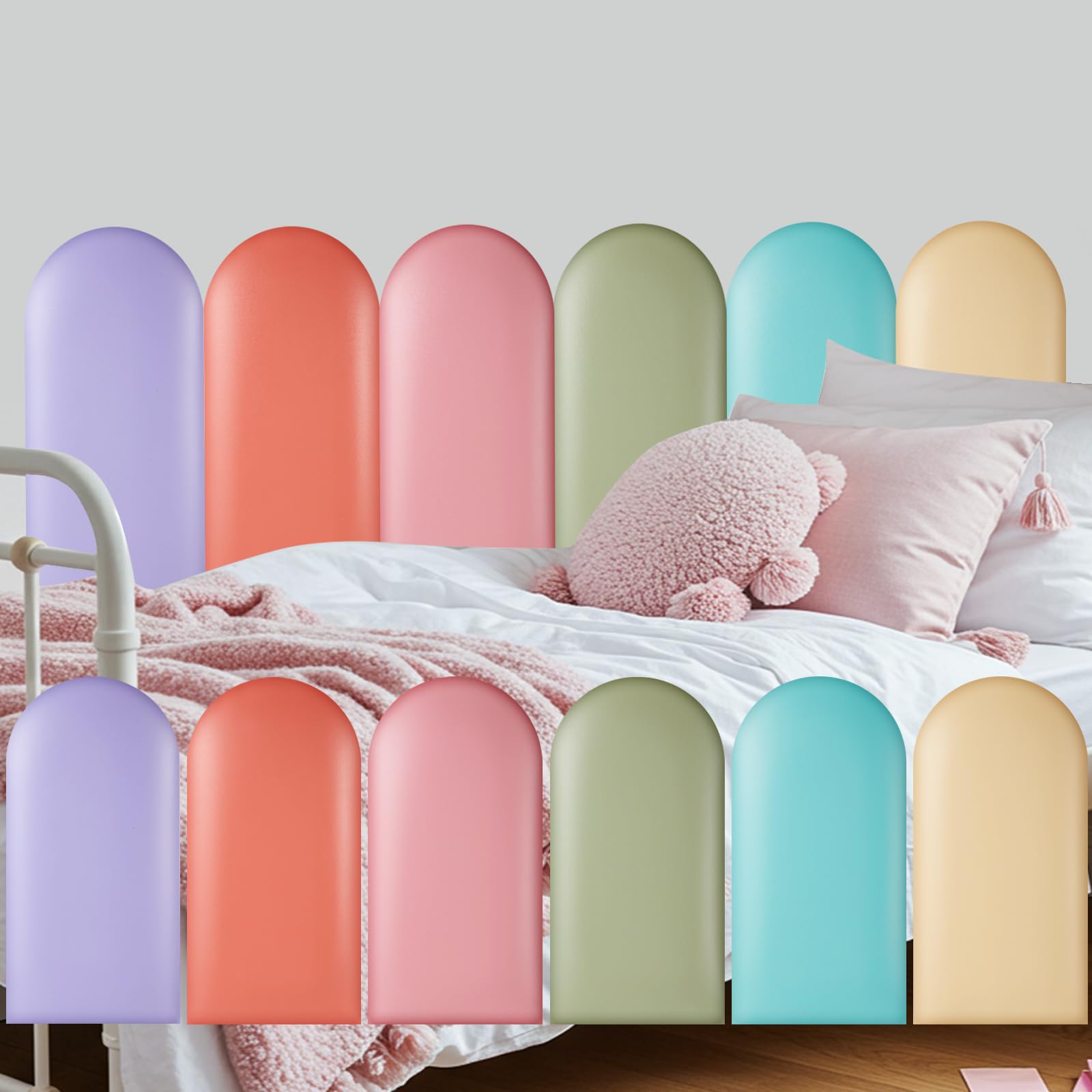 Jetec 6 Pcs Kids Wall Padding Panels, 1.18 Inch Thick Foam Wall Protector, 15.75 x 7.87 Inch Soft 3D Pastel Safety Panels for Nursery & Playroom