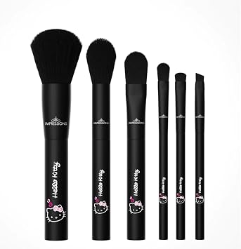 Impressions Vanity Hello Kitty Just Slay Makeup Brushes Set Super Cute Soft Brushes for Foundation Face Powder Makeup Blends Eyeshadow Liner Black 6 Pack