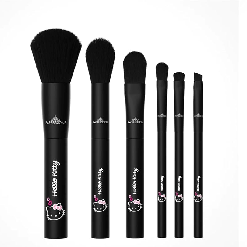 Kit com 6 Pincéis de Maquiagem Hello Kitty Impressions Vanity Preto