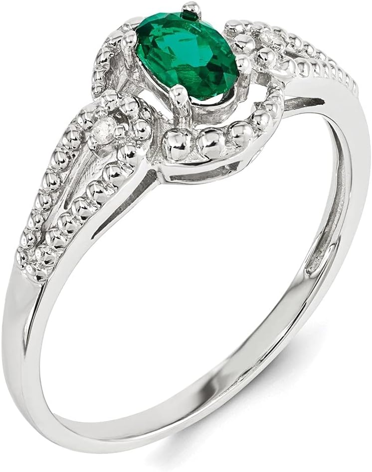 Diamond2Deal Sterling Silver Emerald and Diamond Engagement Ring