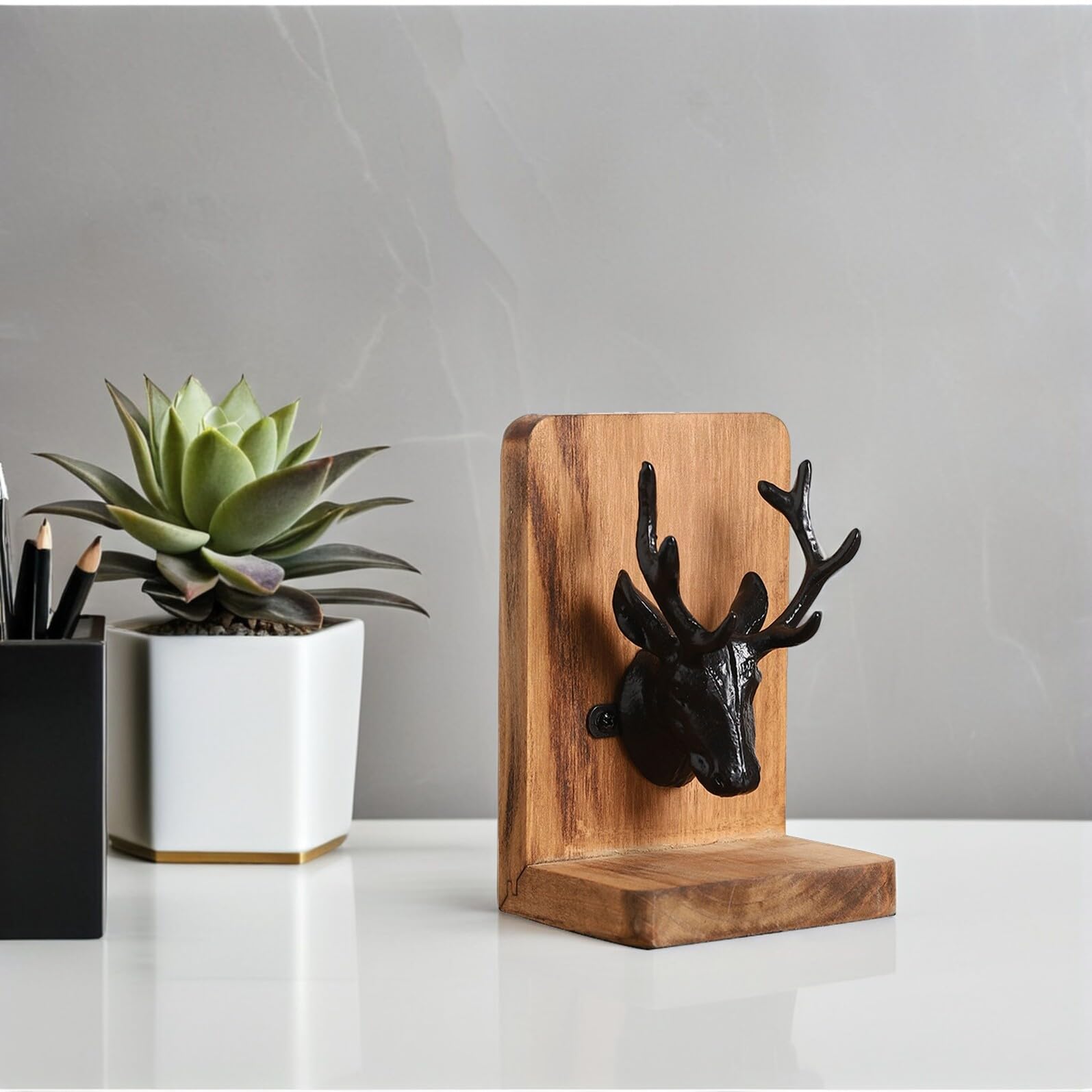 Mipcase Sujetalibros de Madera Estilo Nórdico Sujetalibros Rusticos para Escritorio para Estanteria Organizador de Libros para Decoración de Hogar