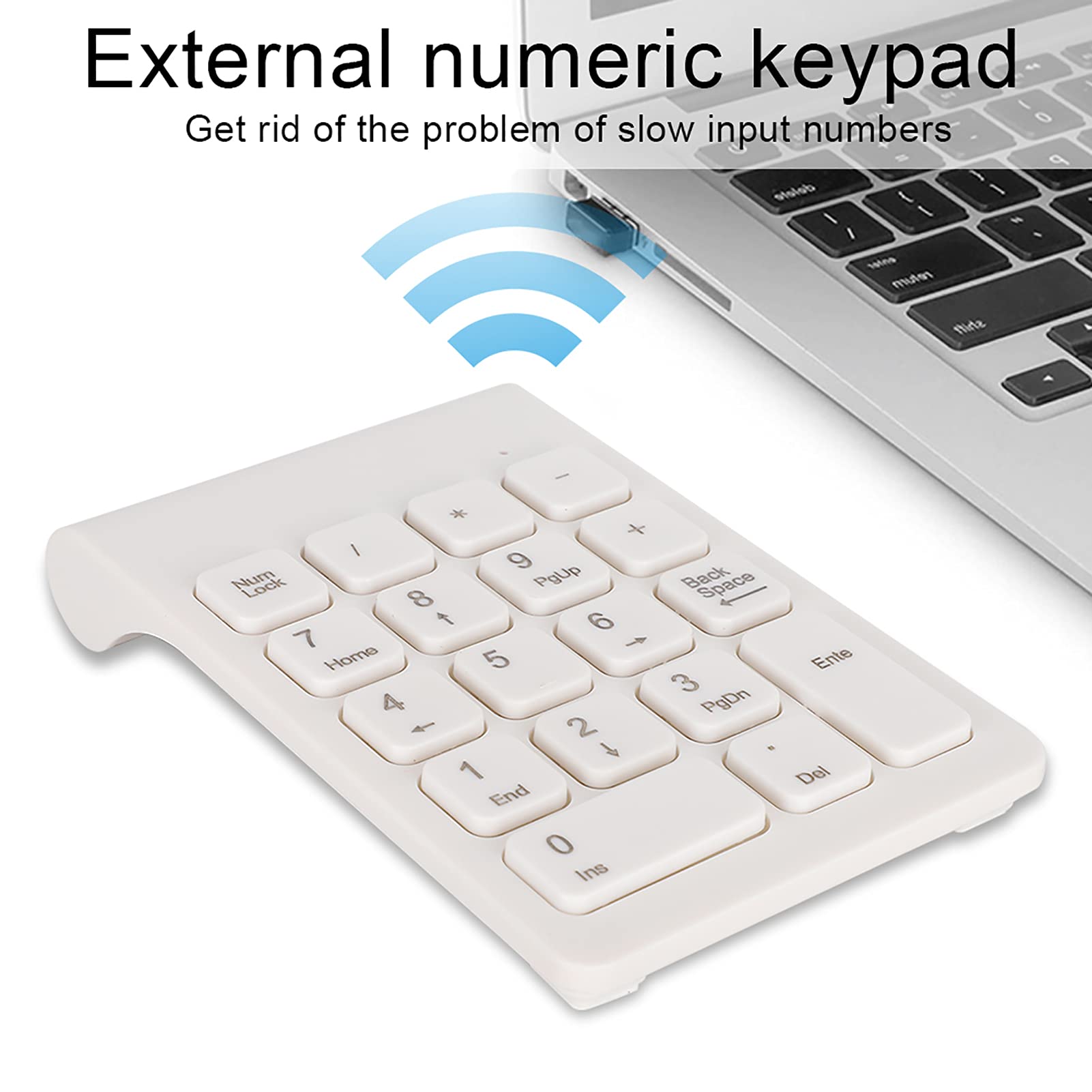 Bezprzewodowa Klawiatura Numeryczna, 18 Klawiszy Przenośna Klawiatura Numeryczna 2,4 GHz, Odbiornik Mini USB do Laptopa, Notebooka, Komputera Stacjonarnego(Biały)