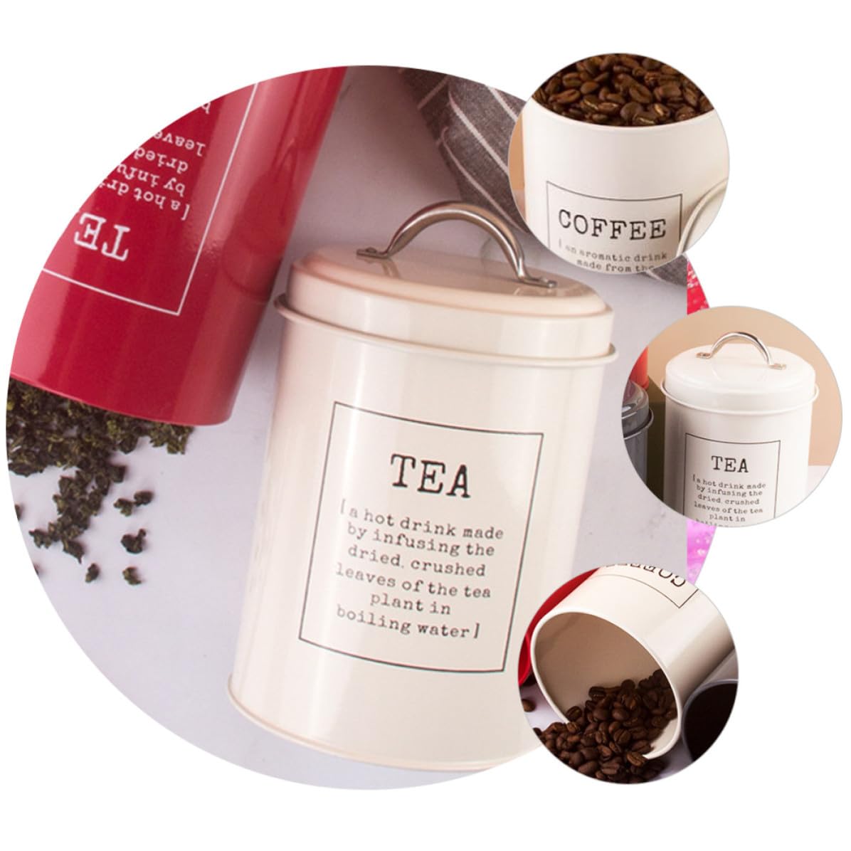 Tarros de Almacenamiento de Cocina 3 Piezas de Hierro Blanco | Tapa Sellada, Gran Capacidad, para Hojas de Té y Granos de Café, Estilo Nórdico para Barra y Estante Estilo Aleatorio