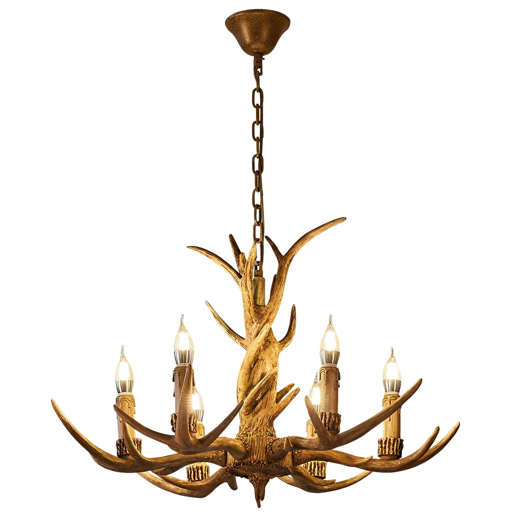FYZDLAOR Vintage Deer Antler Chandelier Rustic Deer Horn Chandelier Lights Faux Antler Resin Pendant Chandelier for Living Dining Room Foyer Pool Table Ceiling Lighting Fixture