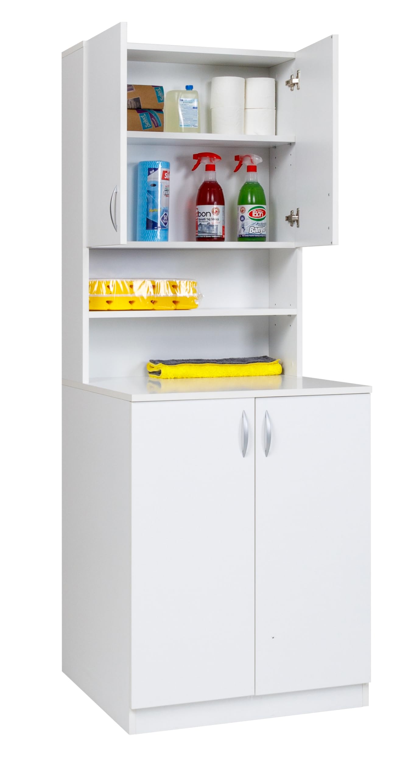 furni24 Waschmaschinenschrank Weiß 70x70x190,5cm - Badregal Hochschrank Waschmaschine Bad Schrank Badezimmerschrank Badmöbel Überbau
