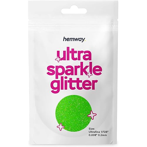 Hemway Premium Ultra Sparkle Glitter Multi Purpose Metallic Flake for Arts Crafts Nails Cosmetics Resin Festival Face - Fluorescent Green - Ultrafine (1/128" 0.008" 0.2mm) 10g / 0.35oz Sample