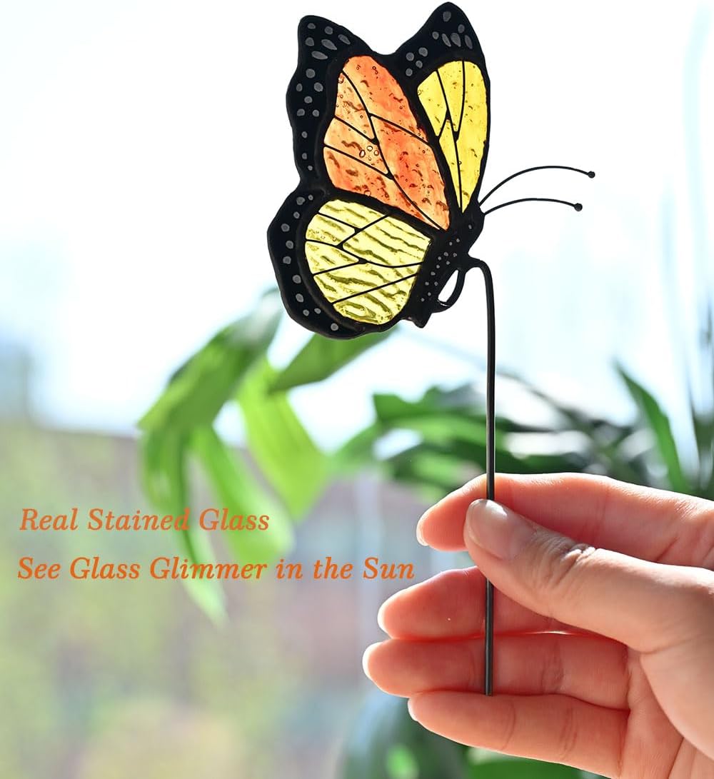 Stained Glass Monarch Butterfly Plant Gifts for Women Mom Plant Mom Gifts for Plant Lovers Plant Accessories Plant Decorations for Pots
