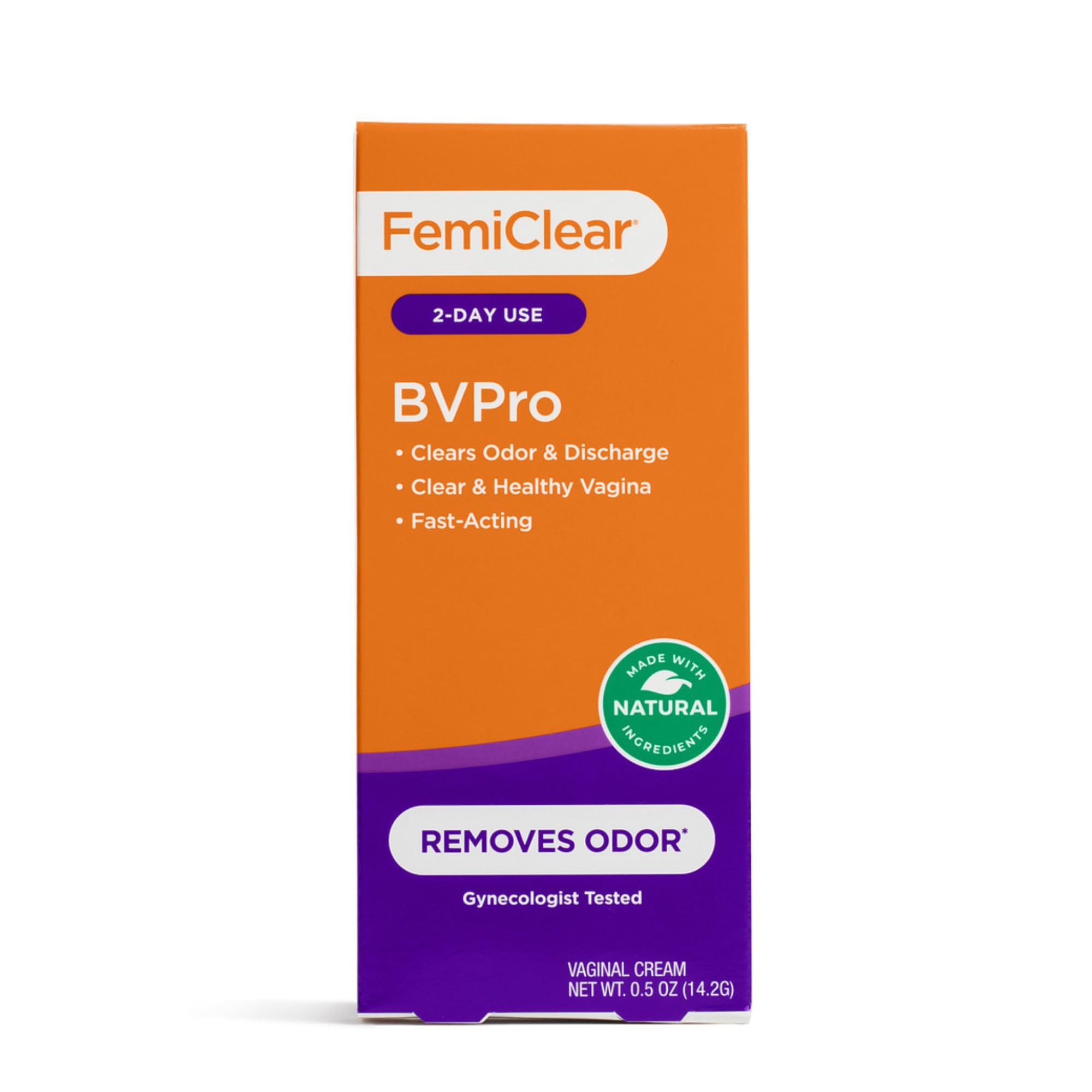 FemiClear BVPro Cream for Vaginal Odor, Feminine Odor Relief, Fast-Acting, Made with Natural Ingredients, 2-Day Use, Gynecologist Tested, Boric Acid Alternative, 0.5oz Cream