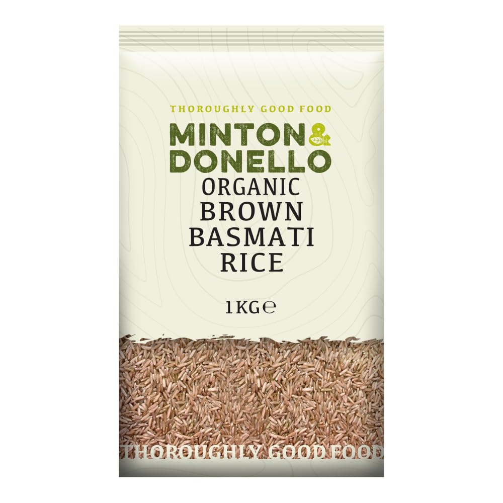 Minton & Donello 1Kg Organic Long Grain Brown Basmati Rice - High Fibre, Low Glycaemic Index, Rich in Nutrients