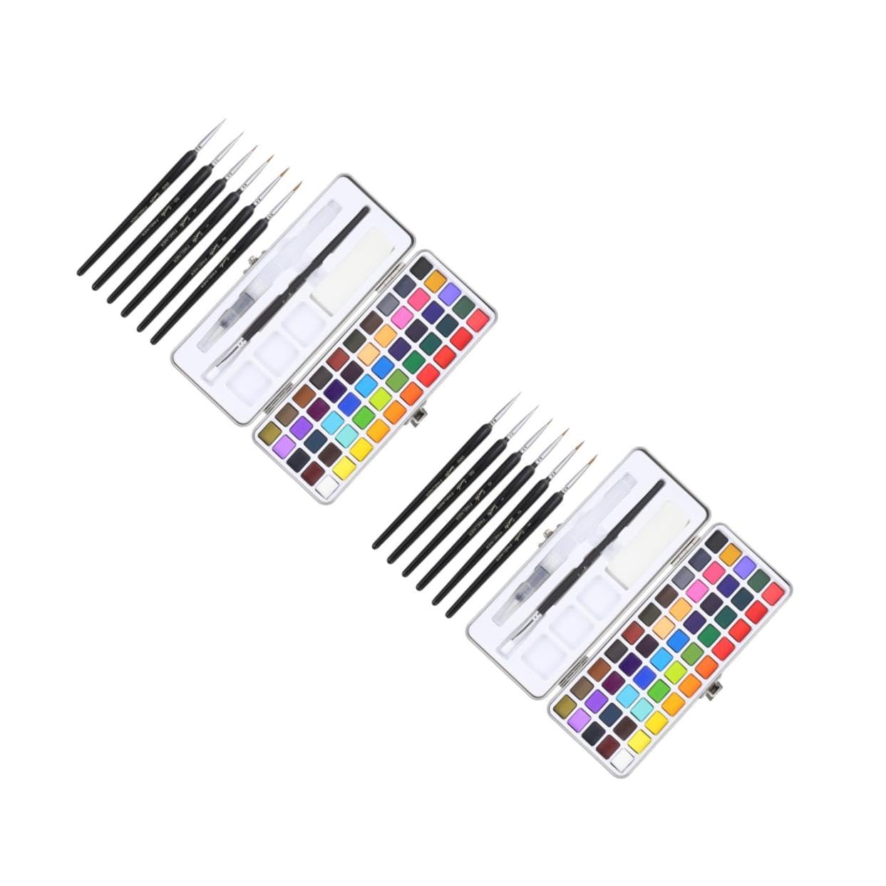 TEHAUX 2 Ensembles Set de Peinture Portable avec Pigments Solides Pinceaux Kit Complet pour Artistes Étudiants Outils de Peinture Colorés Une Boîte Pratique