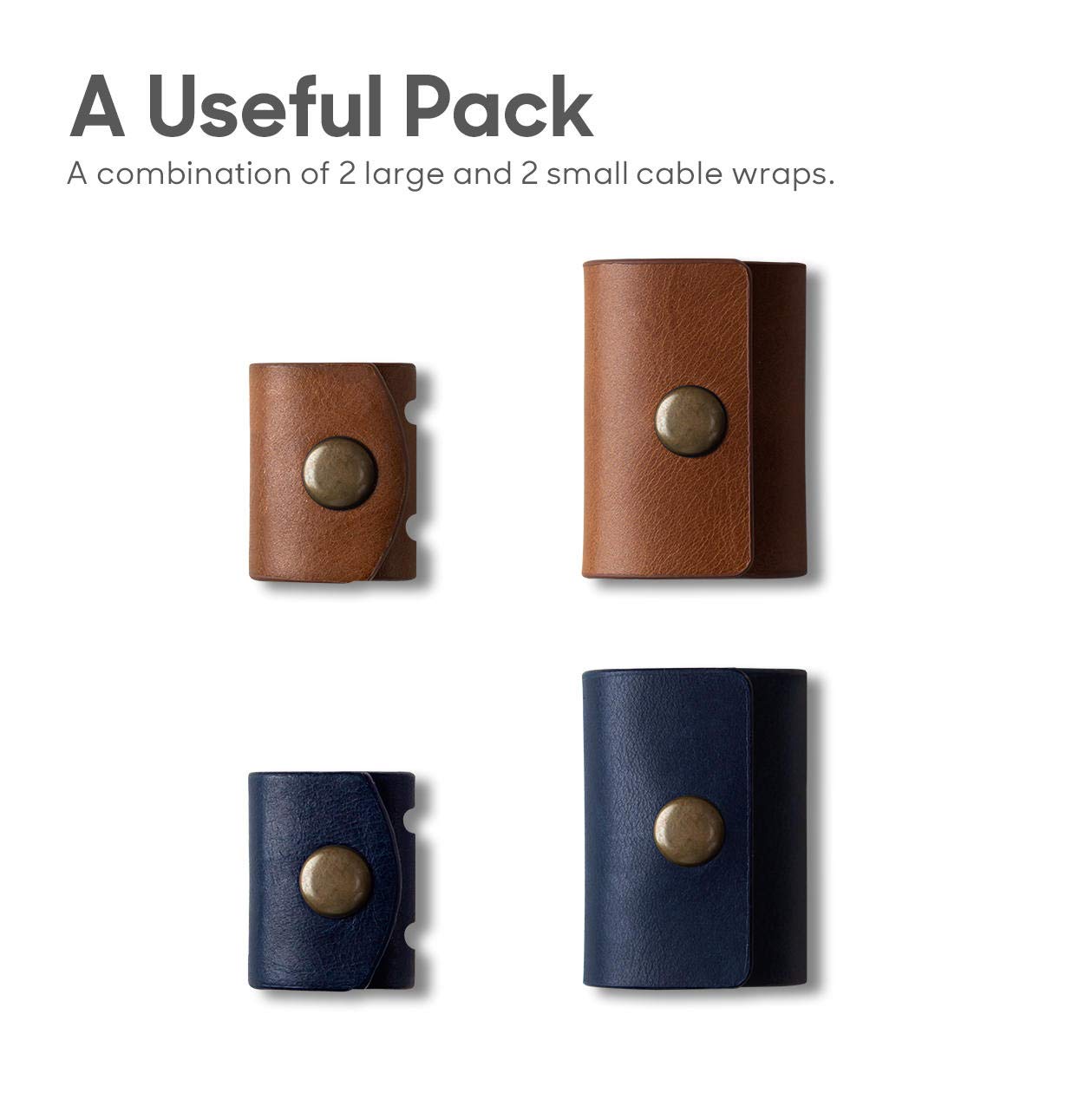 DailyObjects Belt Cable Wrap for Cables/Chords/Wires | Wire Winder, Headphones Holder, Mini Clip Organiser | Made, Dry-Milled Leather | (Blue and Brown) - Set of 4 1