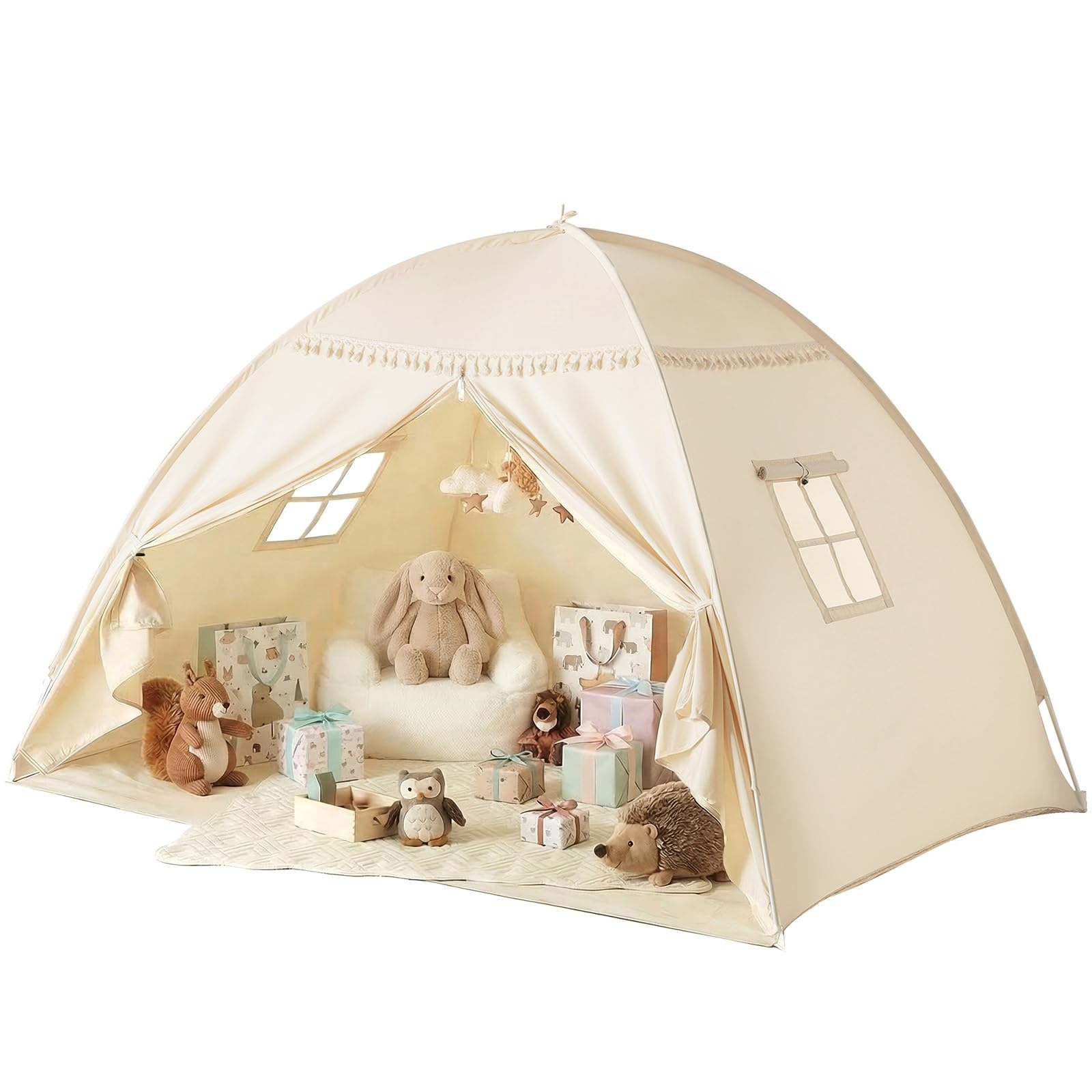 Tente de lit pour chambre d'enfant - Tente pour enfants : sol lit enfants caverne tente maison de jeu intérieure - portable et pliable lit double lit superposé rideaux - grande taille filles et