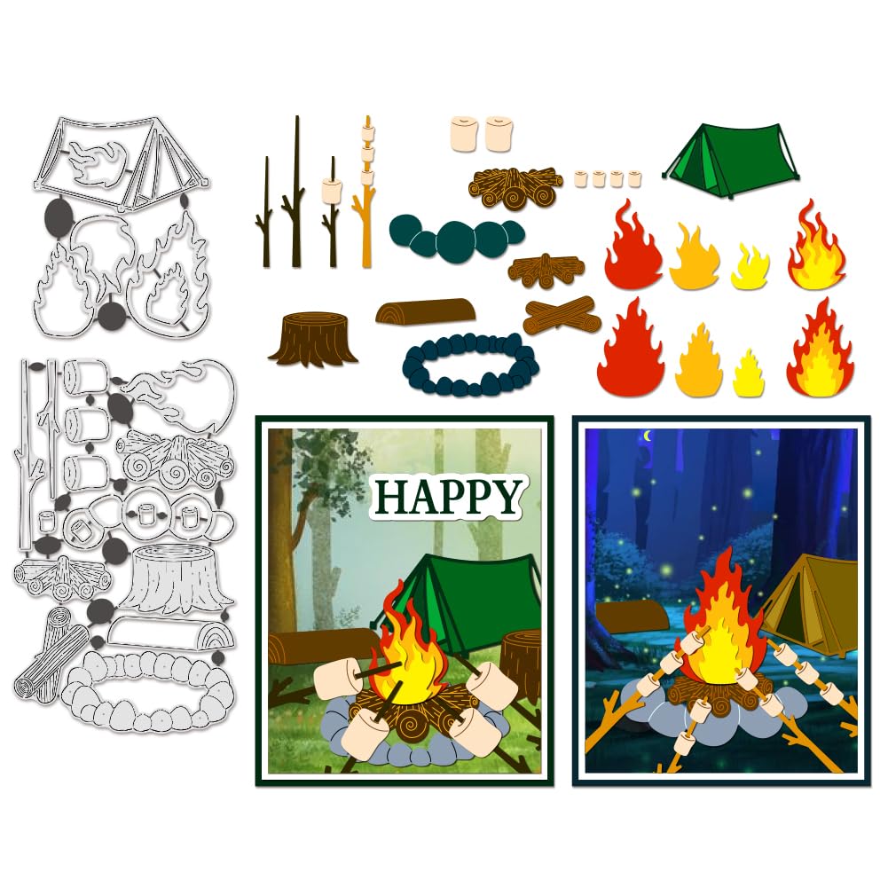 BENECREAT Camping Equipments Die Cuts for Card Making Tents Fire Barbecue Carbon Steel Template Metal Embossing Cutting Dies for Paper DIY Scrapbooking Album Craft Home Decor