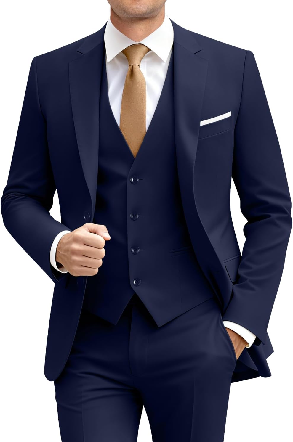 Mens Suit Solid Two Button Slim Fit Suit Set for Wedding Formal Business Suit Men 3 Piece Suit Blazer Vest Pants Set