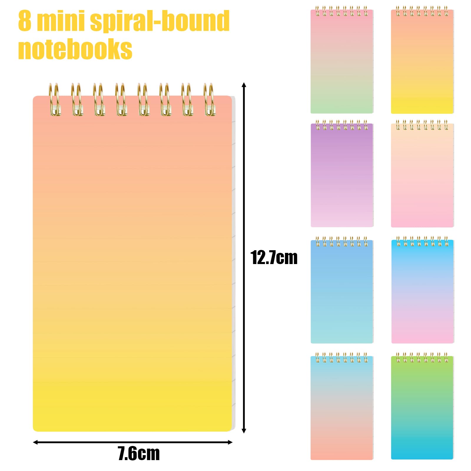Koogel 8PCS Mini Pocket Notepads,Portable Spiral Notebooks College Ruled Notebooks Gradient Design for Women Gift Office School Supplies,7.6 x 12.7cm - Image 2
