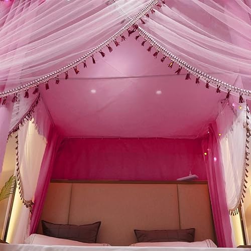 Miniatura 7 de Toldo de cama de 4 postes de esquina de princesa y bonita mosquitera para cama de niñas, dormitorio de adultos, habitaciones de niños red de cortina