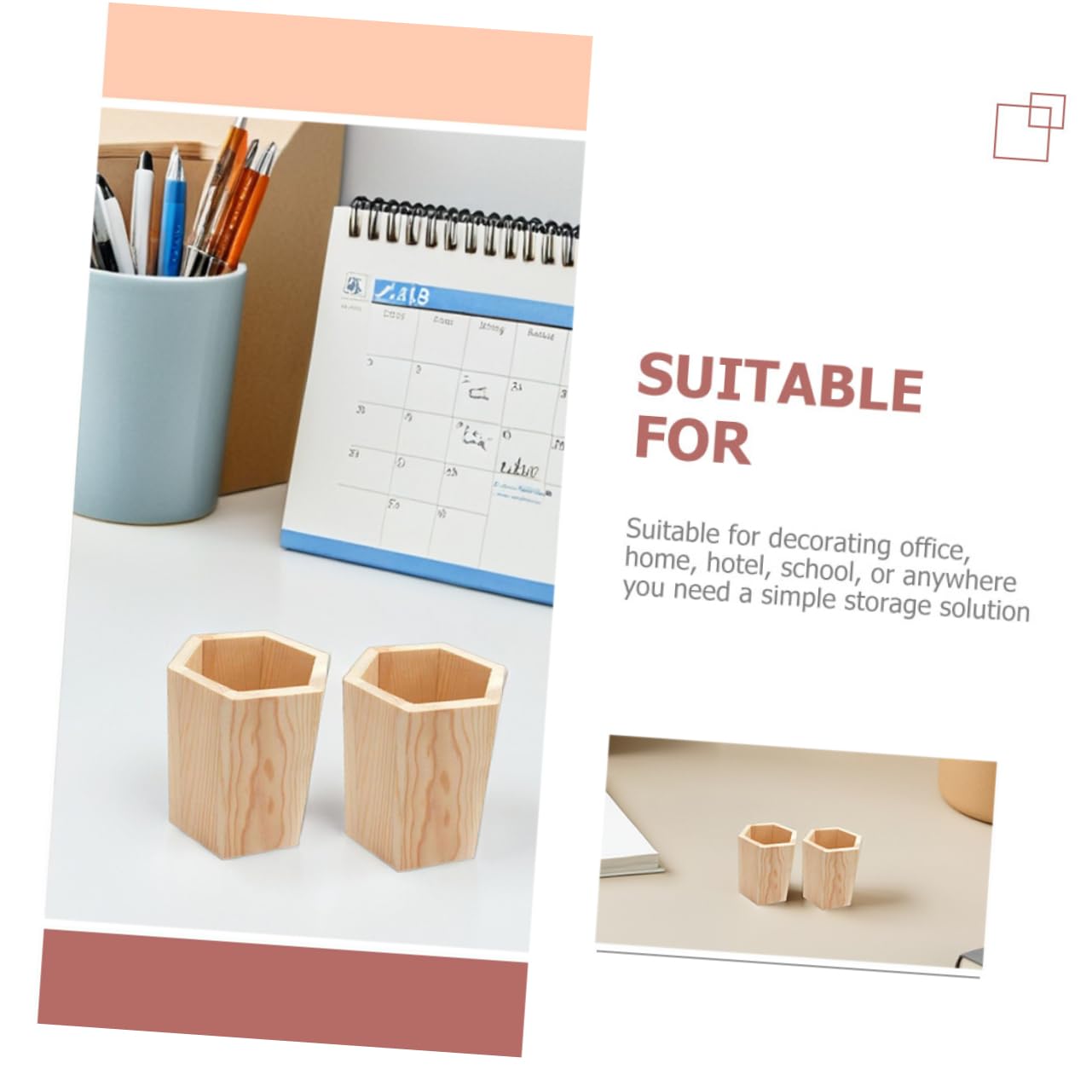 NUOBESTY 8 pièces Porte Stylos Bois de Pin Pot Hexagonal Multifonction pour Bureau Organiseur pour Pinceaux Maquillage Plantes Succulentes et Accessoires de Travail