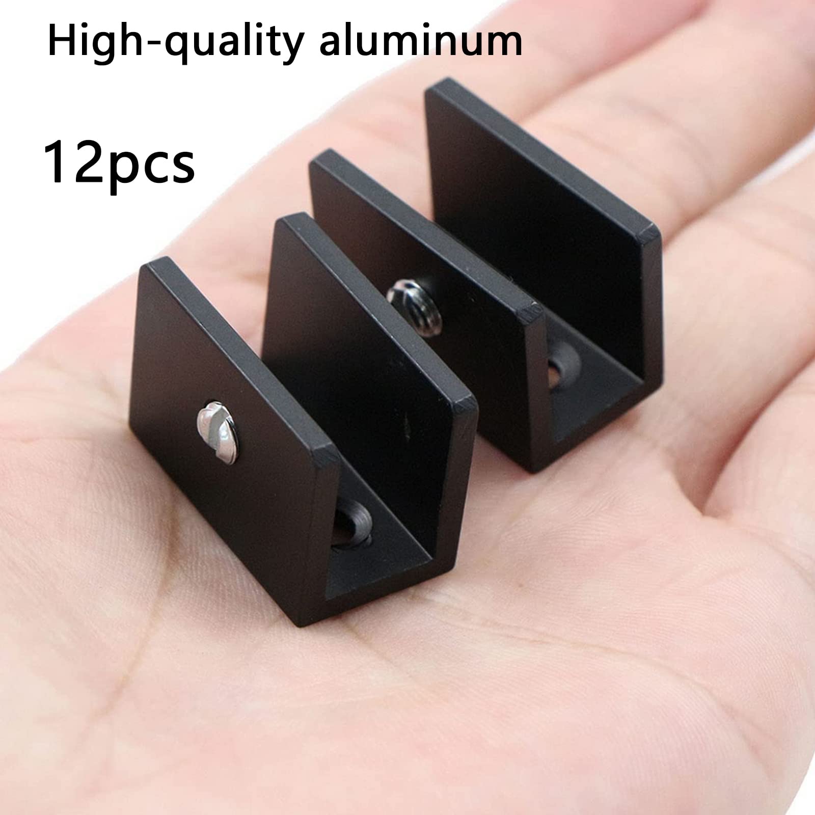 TIANLIN 4 Stück Verstellbare Glashalter, Aluminiumlegierung Glasklemme, Klein Schwarz Wandhalterung Glasregal, Glasplattenhalter mit Vorgestanzten Löchern, für 5-8 mm Dickes Glas
