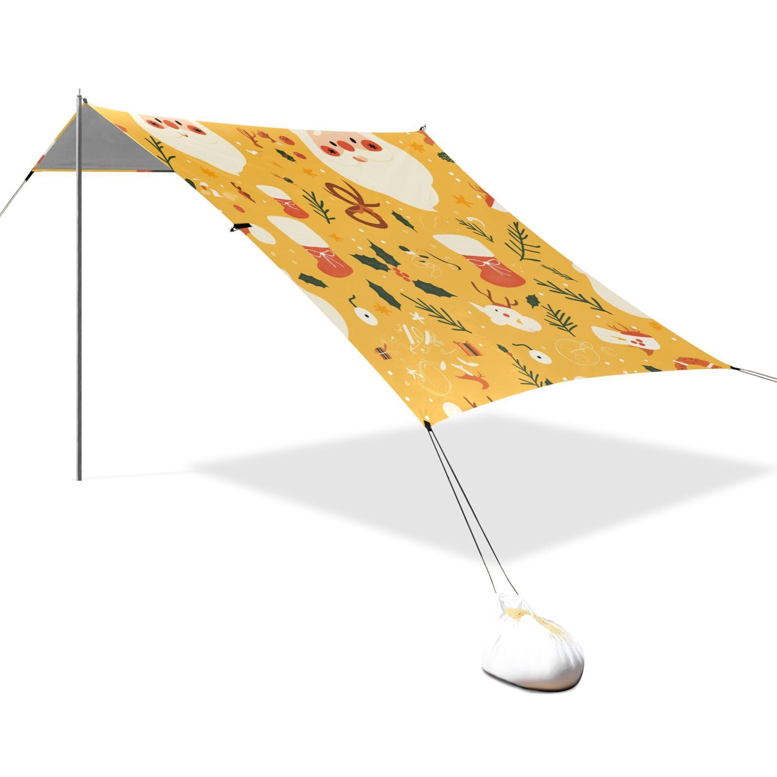 Ho Ho Ho Pattern Funny Christmas Amber Beach Tent UPF50+ Easy Setup Sun Shelter with Sand Shovel for Camping, Fishing, Backyard Fun