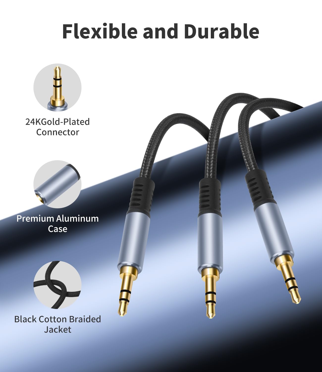 Cable divisor estéreo TRS de 1/8 pulgadas de 6.6 pies, negro, macho a doble macho, cable de audio estéreo divisor en Y de 3.5 mm, para altavoces, auriculares, teléfono celular, PC, portátil, perfecto