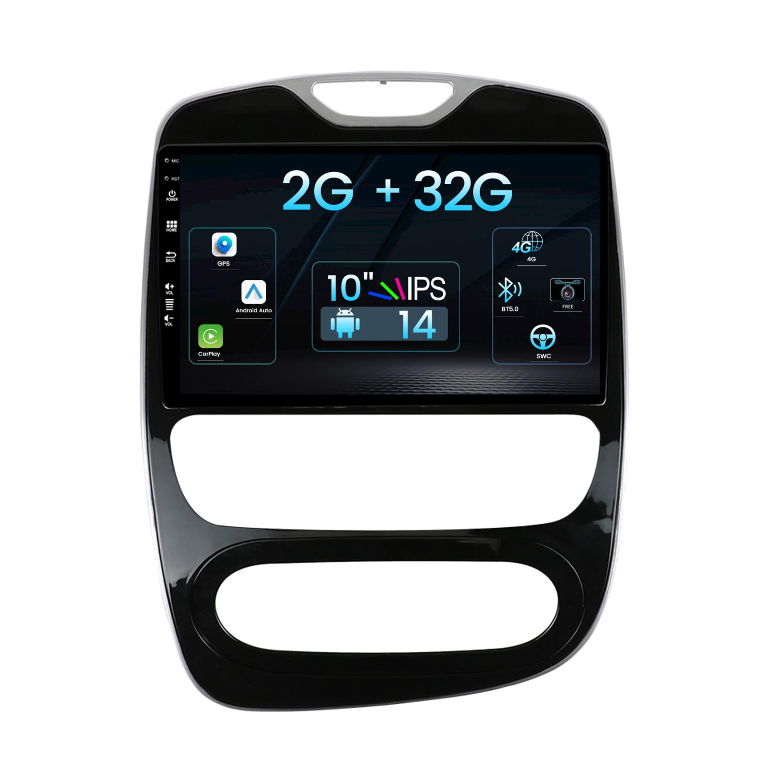Autoradio Android 10,1" Pour Renault Clio 4 (2017-2019) - Compatible CarPlay & Android Auto, GPS, Bluetooth, WiFi - Installation Plug & Play