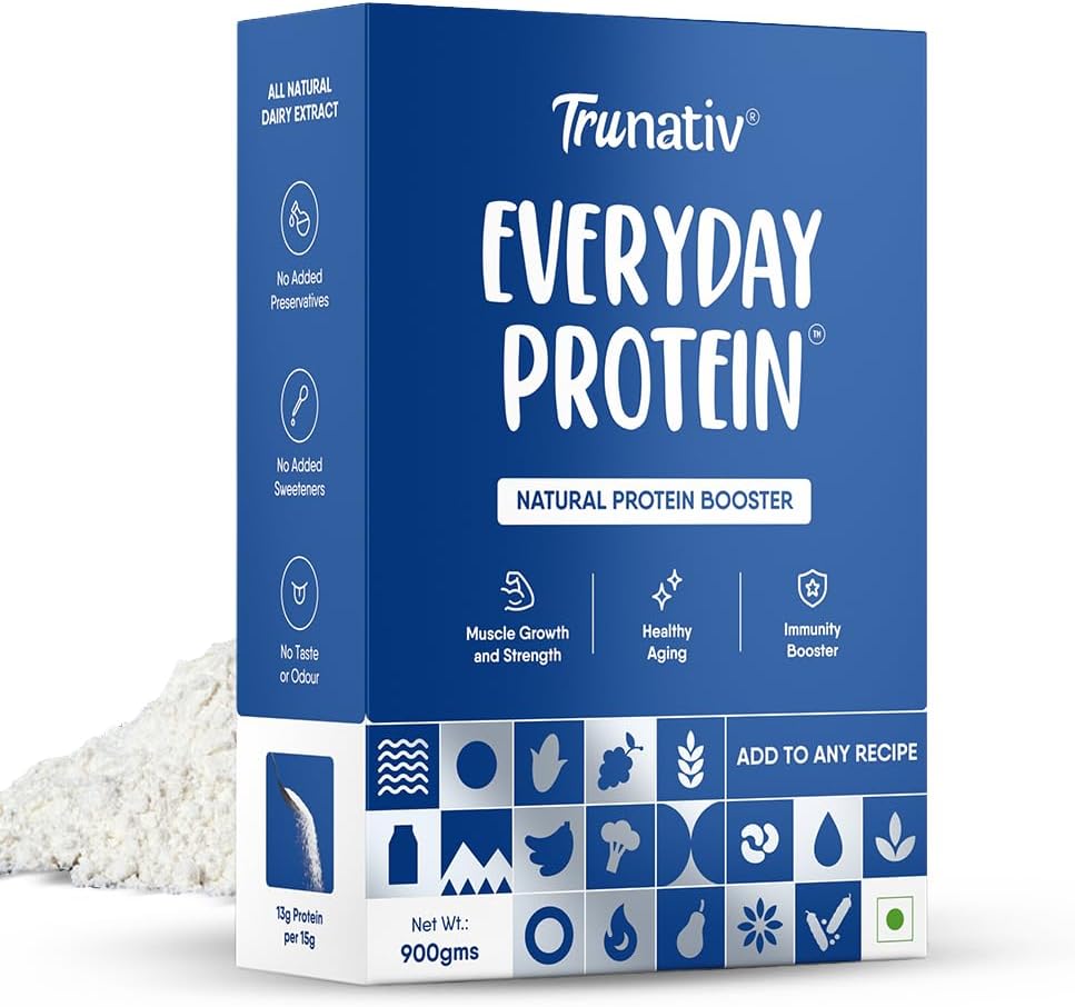 Trunativ Cookable Milk Whey Protein Isolate| 85% Protein Per Serving | Muscle Growth & Immunity Booster| Natural Protein Powder| No Added Sugar | Higher Protein Absorption | Unflavoured 900g (Pack of 1)
