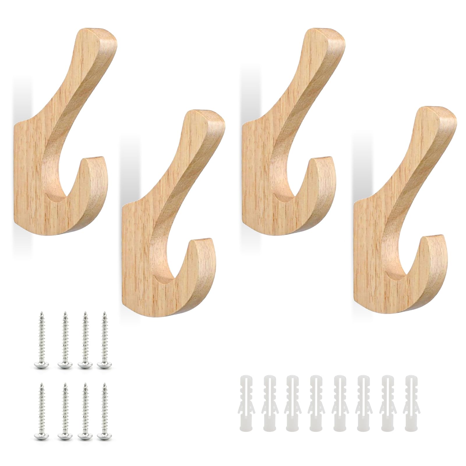TIANLIN Wooden Wall Coat Hook, Retro Coat Hook, Wood-Coloured Wall-Mounted Coat Rack, Double Wooden Coat Hook, Includes Screws and Expansion Plugs, Suitable for Bedrooms, Kitchens and Balconies — image 1