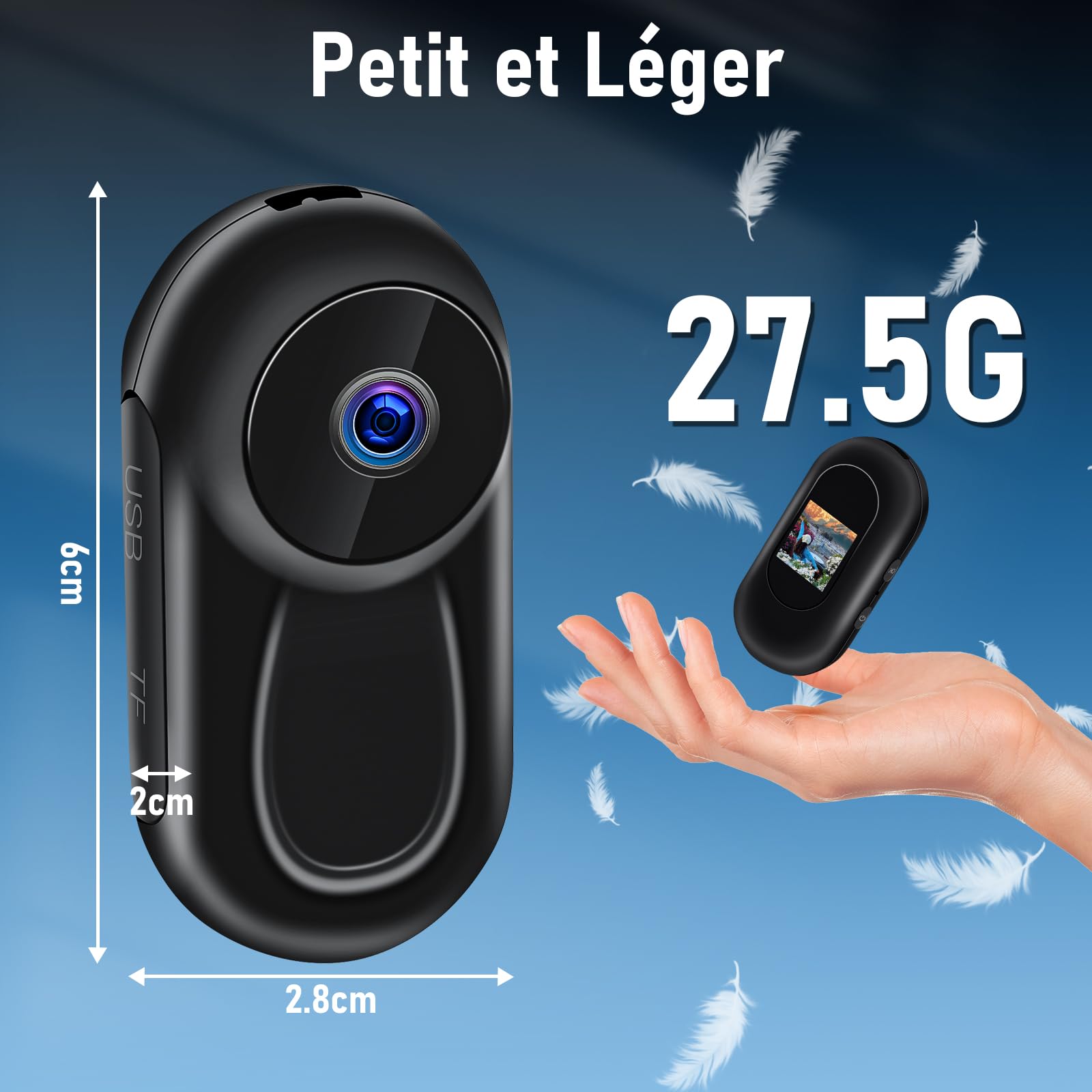 LXMIMI Mini Caméra d'action, Caméra Corporelle POV à 120°