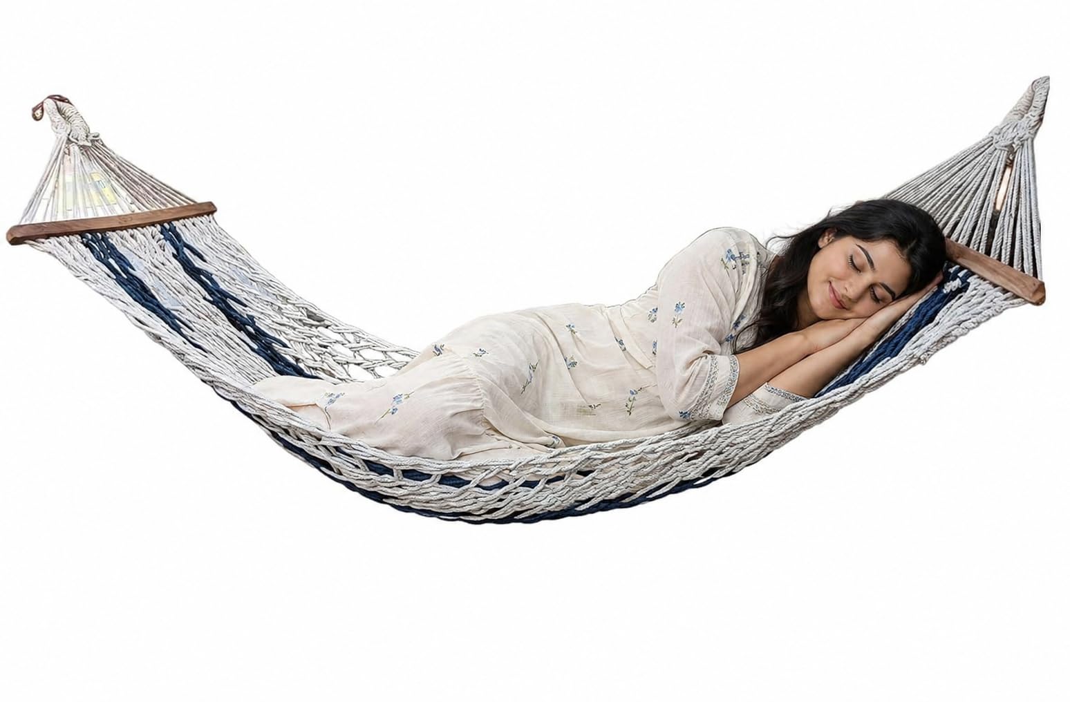 Watika Craft Rope Hammock with Wooden Spreader Bars | for Single Person, 30 Inches Width (Multicolour)-image-3