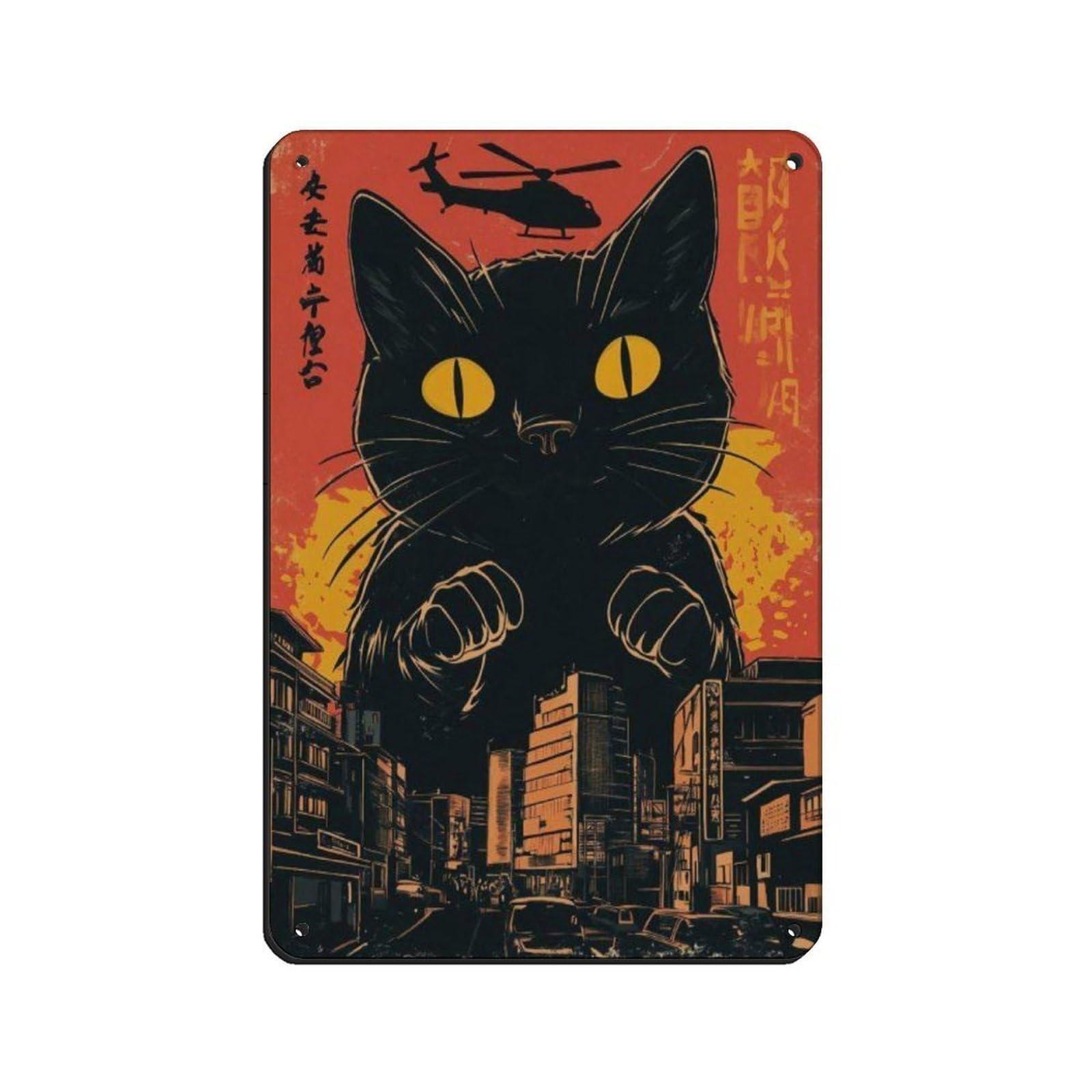 Lxwnze 20L X 30W Cm Retro Kat Stadsgezicht Art Poster Retro Poster Metal Tin Sign Chic Art Retro Iron Painting Bar People Cave Cafe Family Garage Poster Wall Decoration 8X12inch(20X30cm)
