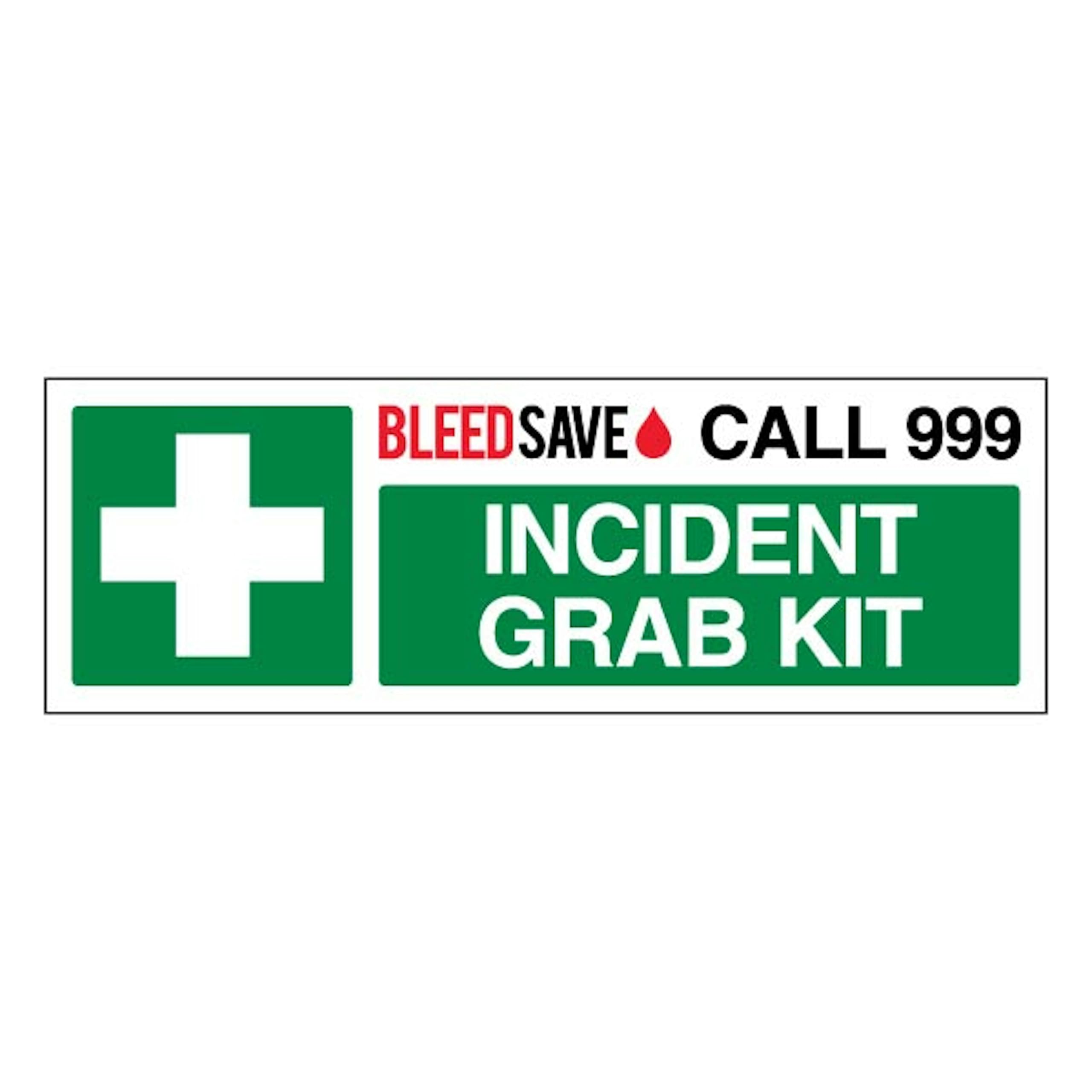 V Safety Incident Grab Kit - Call 999 - Landscape 600 x 200 mm - 2mm Super-Tough Rigid Plastic
