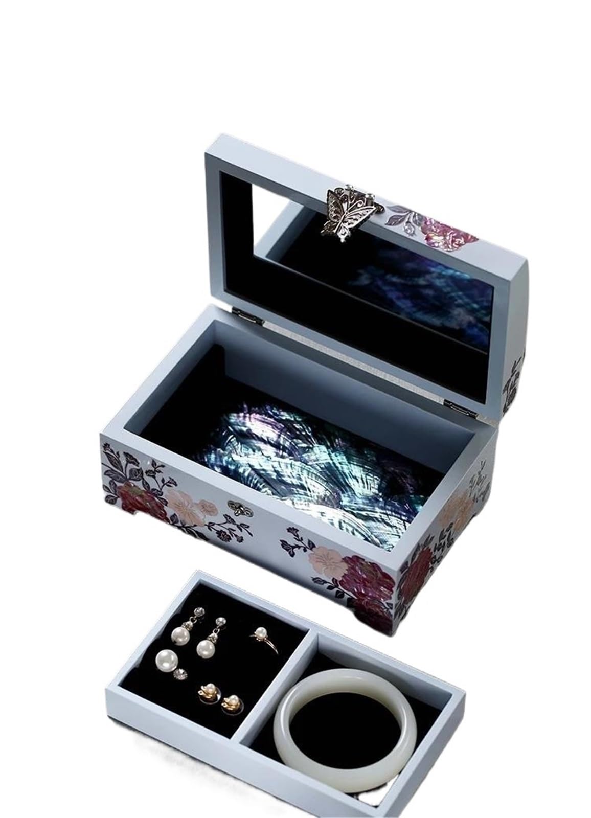 Joyero Viaje Caja De Almacenamiento Joyería Mano Con Tapa Estilo Europeo, Regalo Cumpleaños Para Novia, Boda, Laca Nácar, Joyero Simple(20 * 10 * 5cm) Joyeros