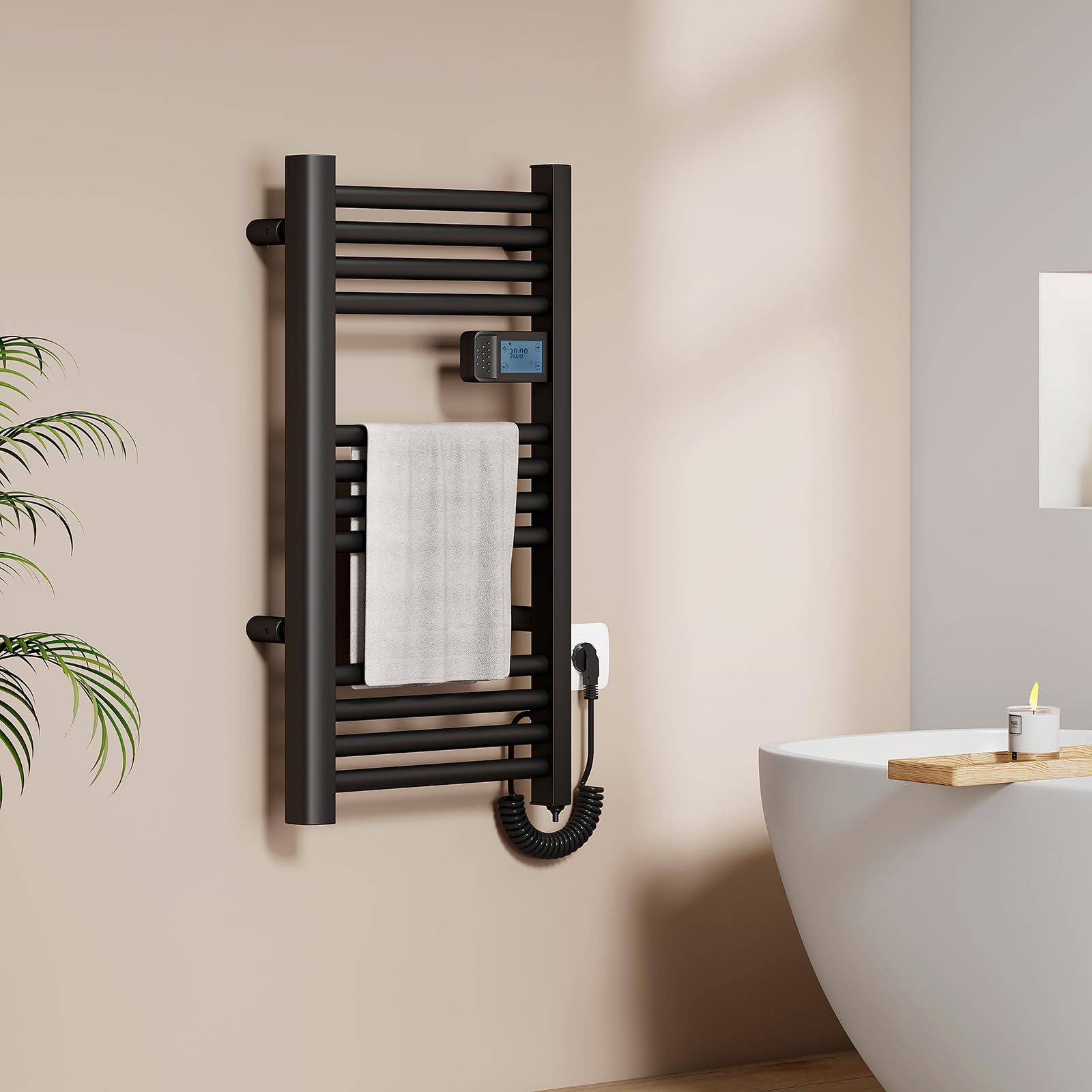 EMKE Toallero ElƩctrico 750 x 400 mm, Radiador de BaƱo ElƩctrico con Interruptor TƔctil y Temporizador, Calentador de Toallas Negro 180W,Toallero electrico baƱo