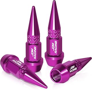 Auto Dynasty Tire Valve Stem Caps 4 Pieces 45mm Anodized Aluminum Universal Stem Covers for Cars, SUVs, Bike and Bicycle, Trucks, Motorcycles, Spiked Head Design Car Accessories Purple