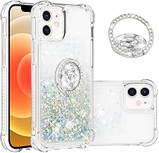 IMEIKONST Coque pour iPhone 12 Étui avec Support, Paillette Strass Sable Mouvant Liquide Brillants Transparente TPU Silicone Bumper Housse pour iPhone 12. Love Silver YBZ