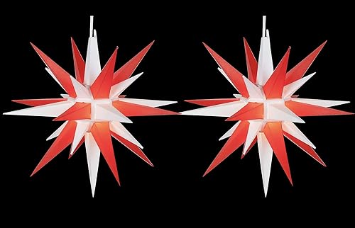 Miniatura 2 de 21 pulgadas grande (rojoblanco*2 piezas) Estrella Moravia LED iluminada  Estrella de decoración de Navidad colgante al aire libre  Estrella de