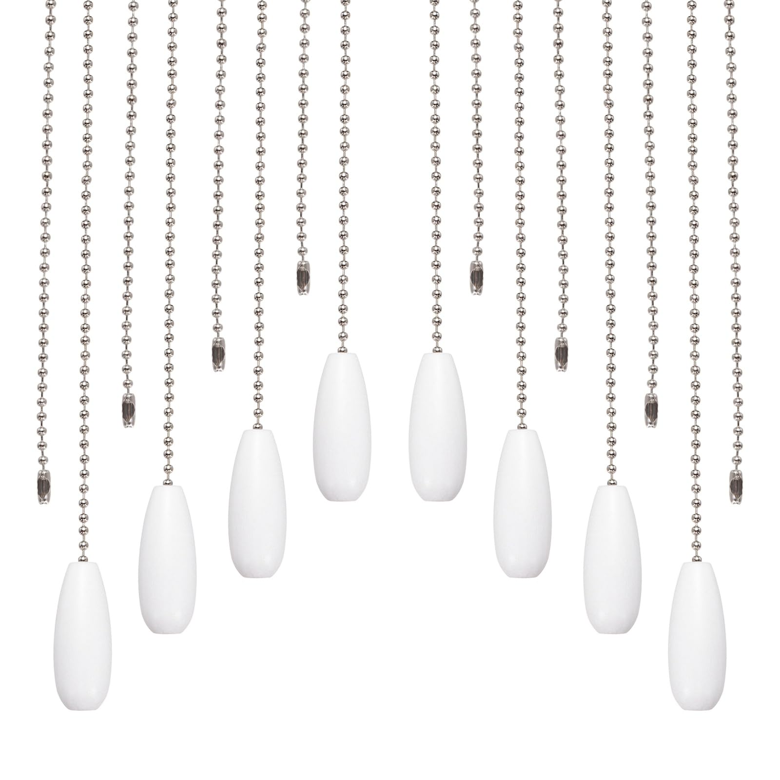 PATIKIL 8 Pcs Ceiling Fan Pull Chain Extender, 13 Inch Wooden Decorative Pendant Extension Chains for Light Lamp Ceiling Fan, White