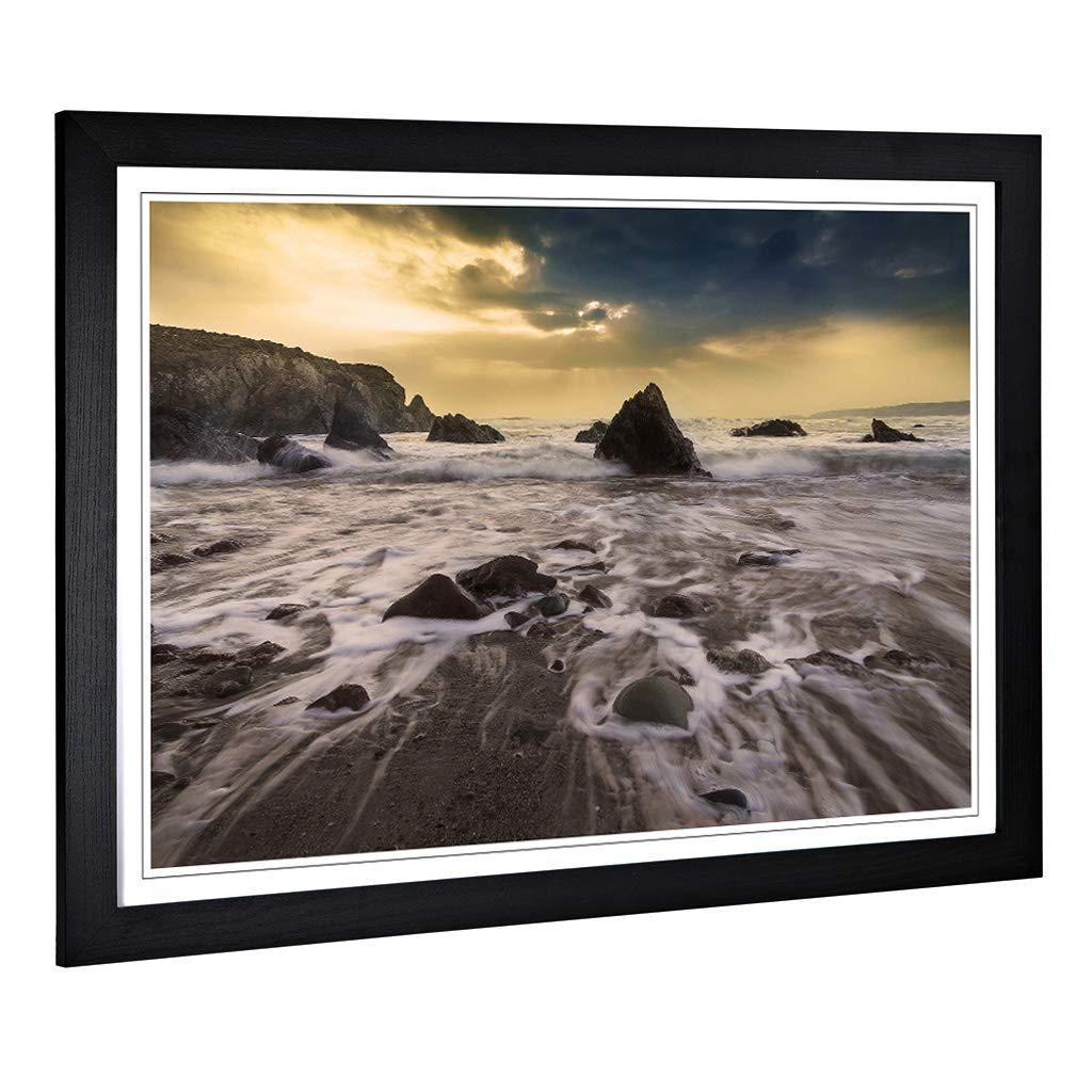 Big Box Art Framed Print of Seascape Sunlight Breaking Design | Wall Art Picture | Home Decor for Kitchen, Living Room, Bedroom, Hallway, Black, A2 / 24.5x18 Inch / 62x45cm