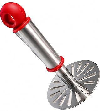 Stainless Steel Potato Masher with Ergonomic Handle – Heavy Duty Kitchen Tool for Mashing Potatoes, Vegetables & Fruits (Red)