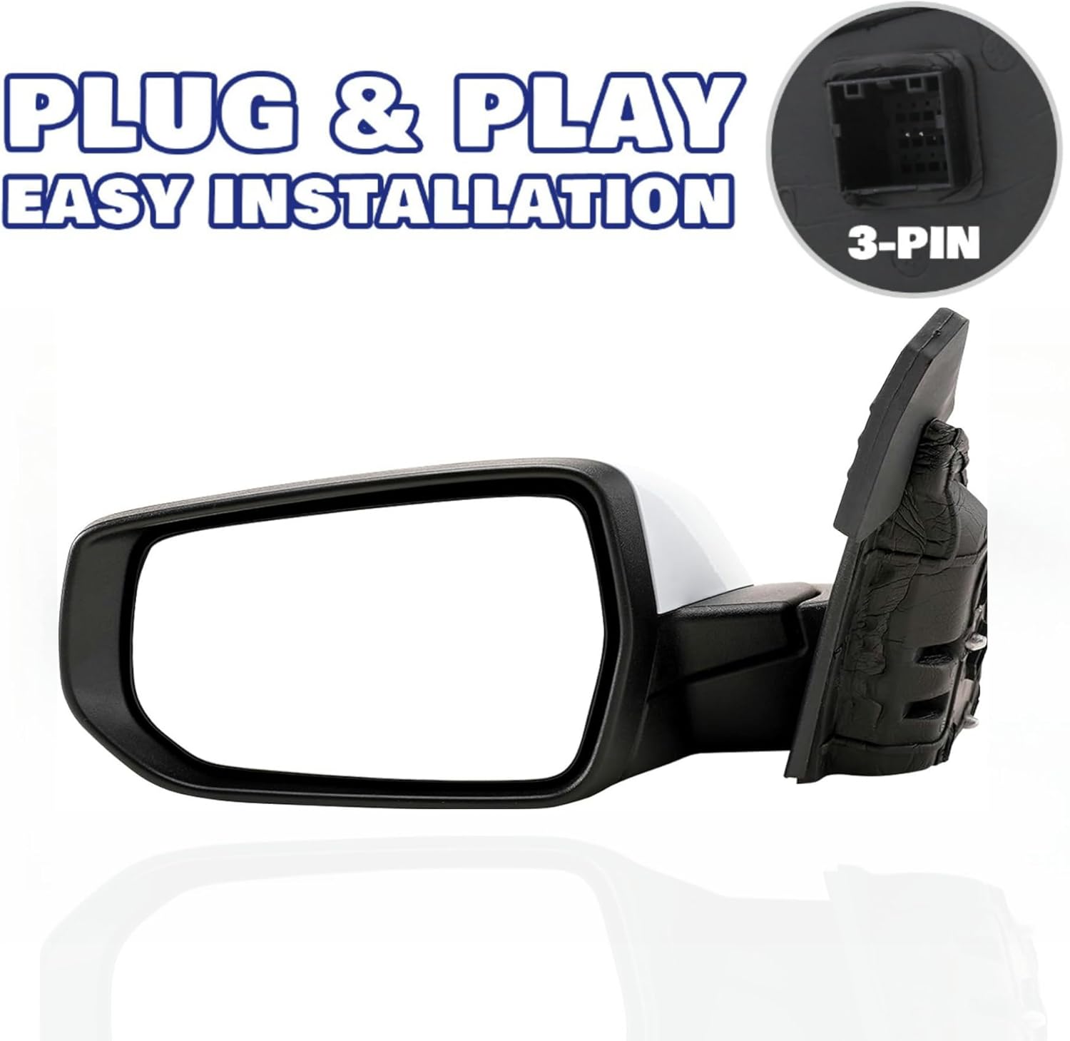 Driver Side View Mirror Compatible With Chevy Malibu 2016-2021 3 Pins Manual Folding Non Heated Without Signal Light White