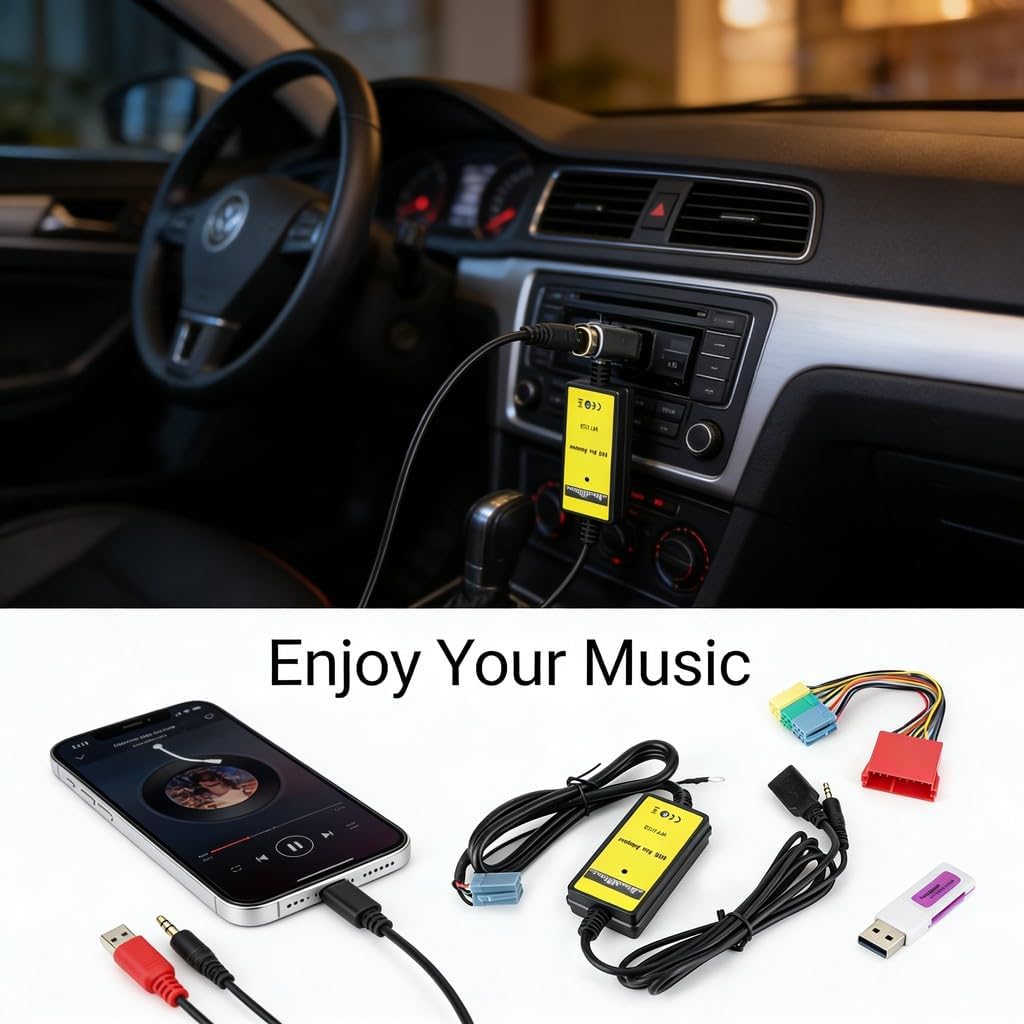 8Pin CD Changer Adapter Car AUX Interface, MP3 USB Audio, 20Hz - 20KHz - Built - in Amplifier Chip, Easy Installation, Universal Fit for Seat