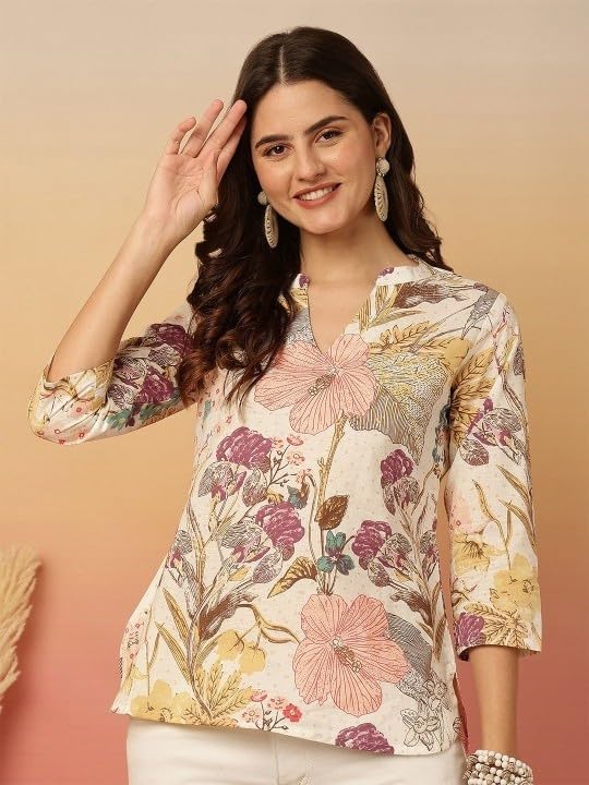 Image of MS VHCK ENTERPRISE Women's Short Kurti in TopsTunic Rayon Cotton Blend | Ladies Ethnic Tunic