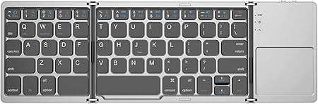 1Goal Mini Bluetooth Keyboard, Wireless Portable Bluetooth3.0 Keyboard, Rechargable Foldable BT Wireless Keyboard with Touchpad Mouse for Android, Windows, PC, Tablet (Silver)
