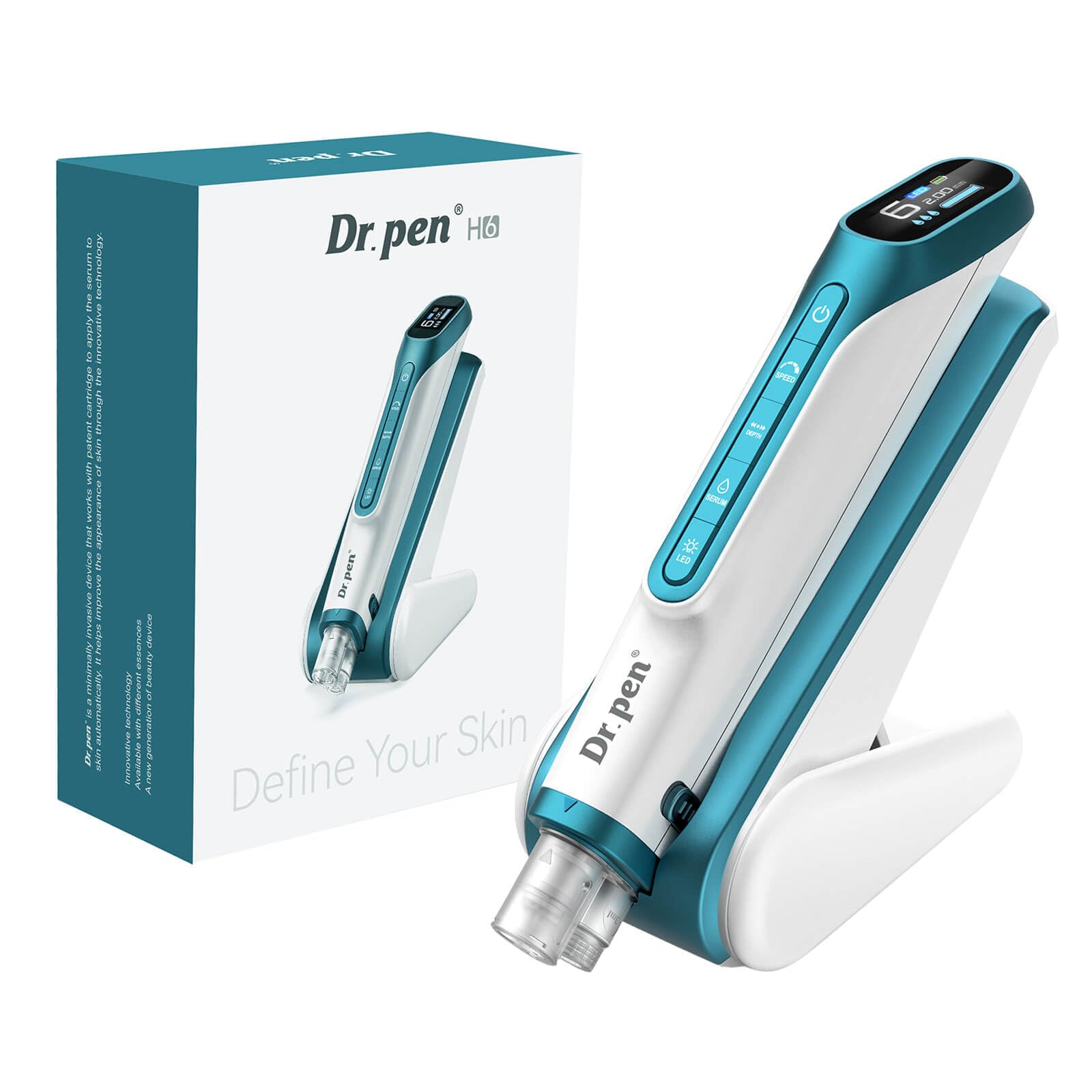 Dr. Pen H6 Blue Edition - Set di penne di bellezza senza fili con 2 cartucce da 18 pin, indicatore LED, doppia alimentazione, 6 livelli, strumento per la cura della pelle per viso e corpo, blu, 1000